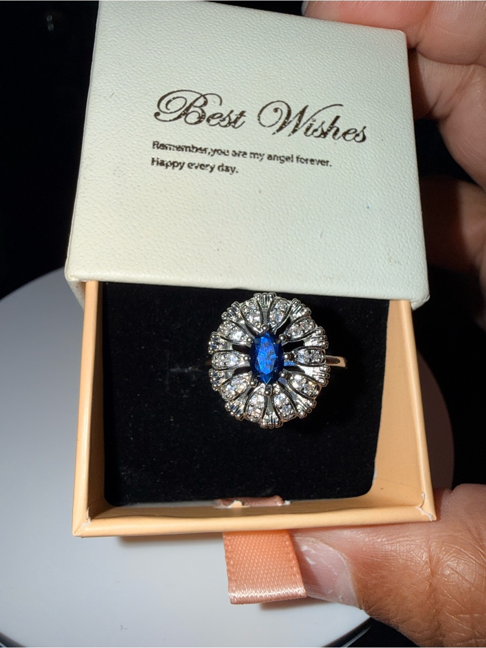 Women’s Blue Marquise Halo Cocktail Ring